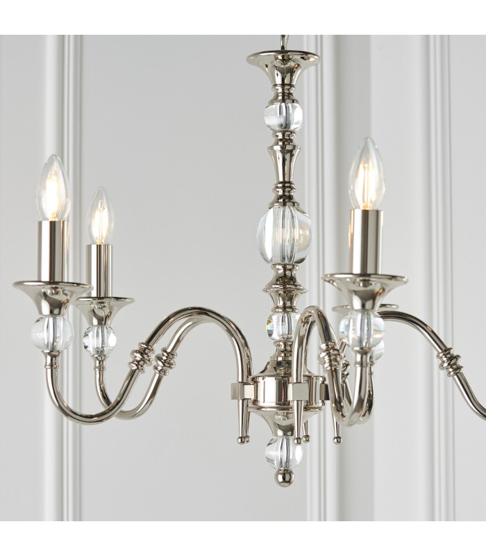 Polina 5 Light Multi Arm Ceiling Pendant Chandelier Polished Nickel Clear Crystal E14-6