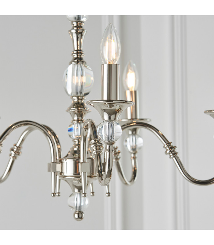 Polina 5 Light Multi Arm Ceiling Pendant Chandelier Polished Nickel Clear Crystal E14-7