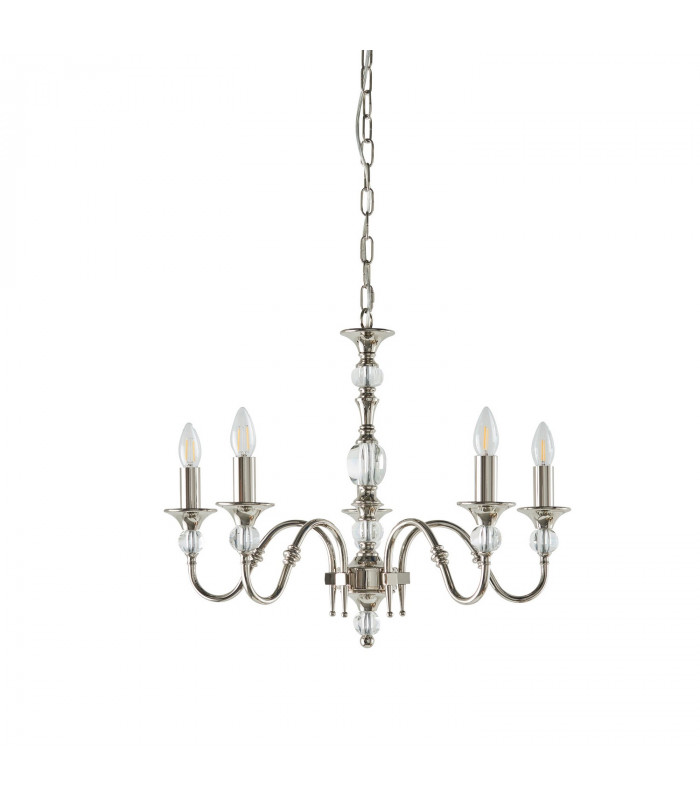 Polina 5 Light Multi Arm Ceiling Pendant Chandelier Polished Nickel Clear Crystal E14-9