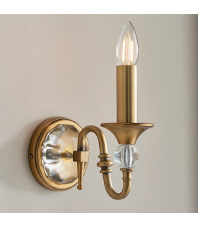 Polina 1 Light Indoor Candle Wall Light Antique Brass with Crystal E14-2