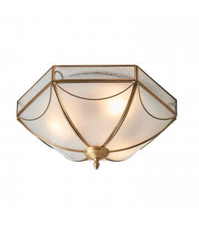 Russell 3 Light Ceiling Flush Light Antique Brass Frosted Glass E27-1
