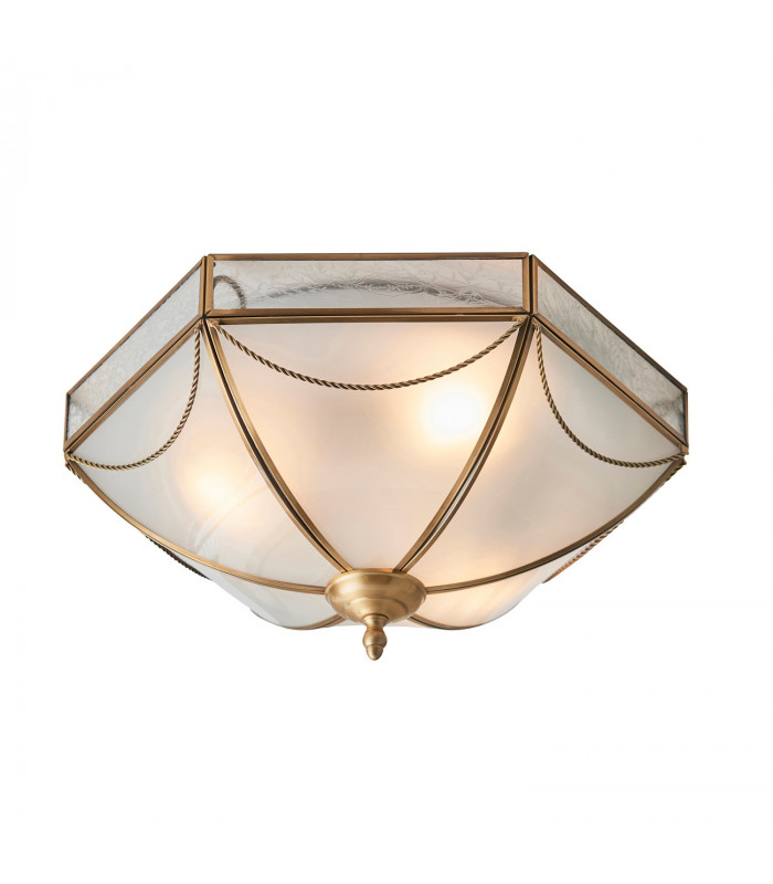 Russell 3 Light Ceiling Flush Light Antique Brass Frosted Glass E27-1