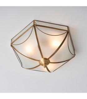 Russell 3 Light Ceiling Flush Light Antique Brass Frosted Glass E27-2