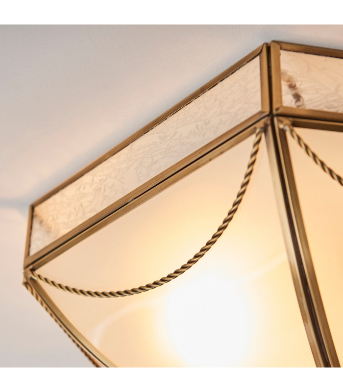 Russell 3 Light Ceiling Flush Light Antique Brass Frosted Glass E27-6