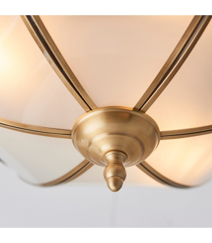 Russell 3 Light Ceiling Flush Light Antique Brass Frosted Glass E27-7
