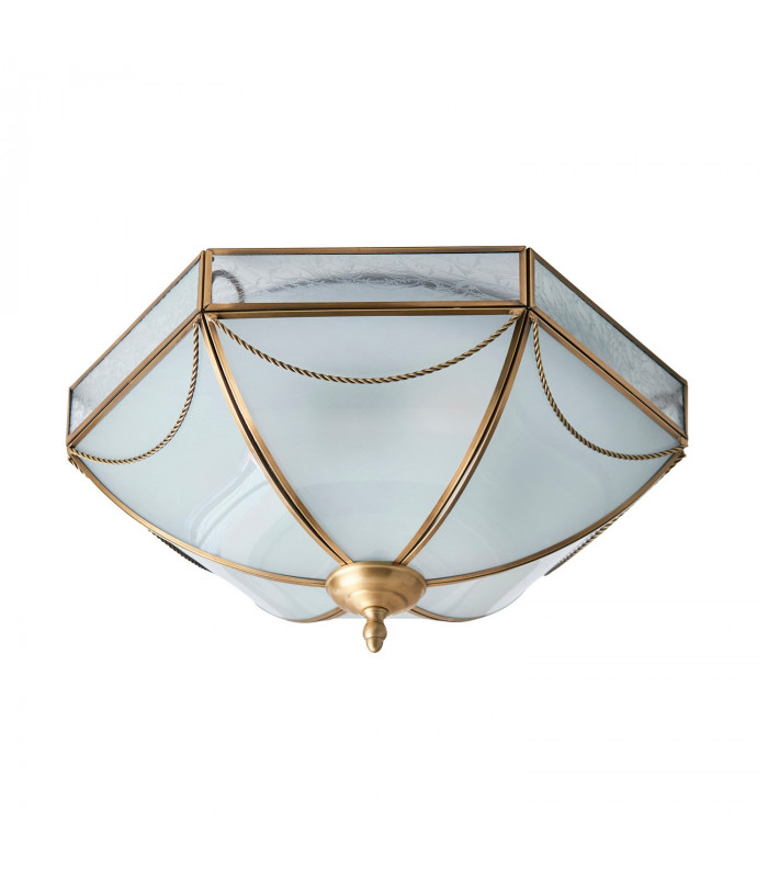 Russell 3 Light Ceiling Flush Light Antique Brass Frosted Glass E27-8