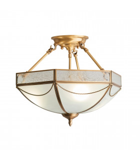 Russell 3 Light Semi Flush Ceiling Light Antique Brass Frosted Glass E27-1