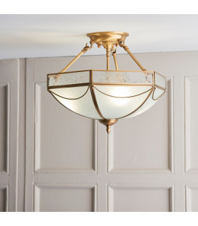 Russell 3 Light Semi Flush Ceiling Light Antique Brass Frosted Glass E27-2
