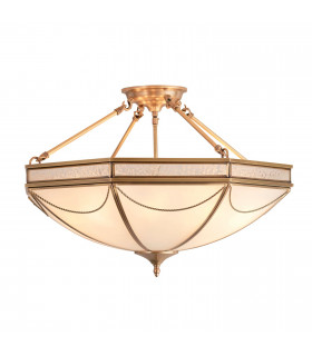 Russell 8 Light Semi Flush Ceiling Light Antique Brass Frosted Glass E27-1