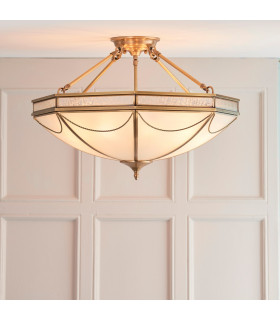 Russell 8 Light Semi Flush Ceiling Light Antique Brass Frosted Glass E27-2