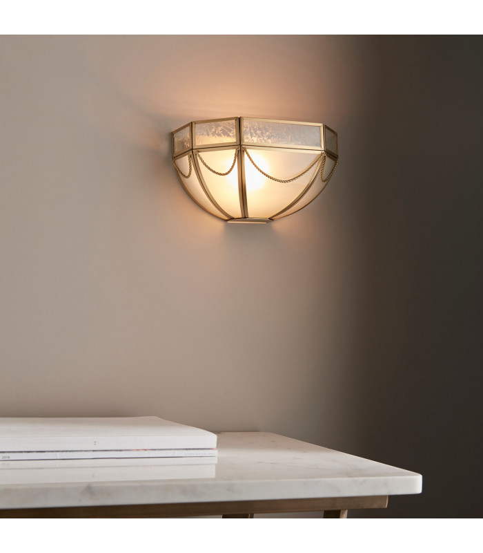 Russell 1 Light Indoor Wall Uplighter Antique Brass with Frosted Glass E27-4