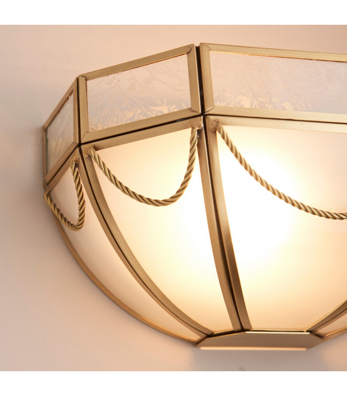 Russell 1 Light Indoor Wall Uplighter Antique Brass with Frosted Glass E27-5