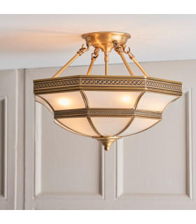 Balfour 4 Light Semi Flush Ceiling Light Antique Brass Frosted Glass E27-2