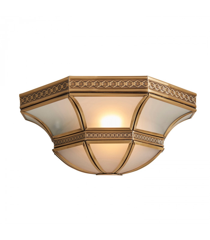 Balfour 1 Light Indoor Wall Uplighter Antique Brass with Frosted Glass E14-1