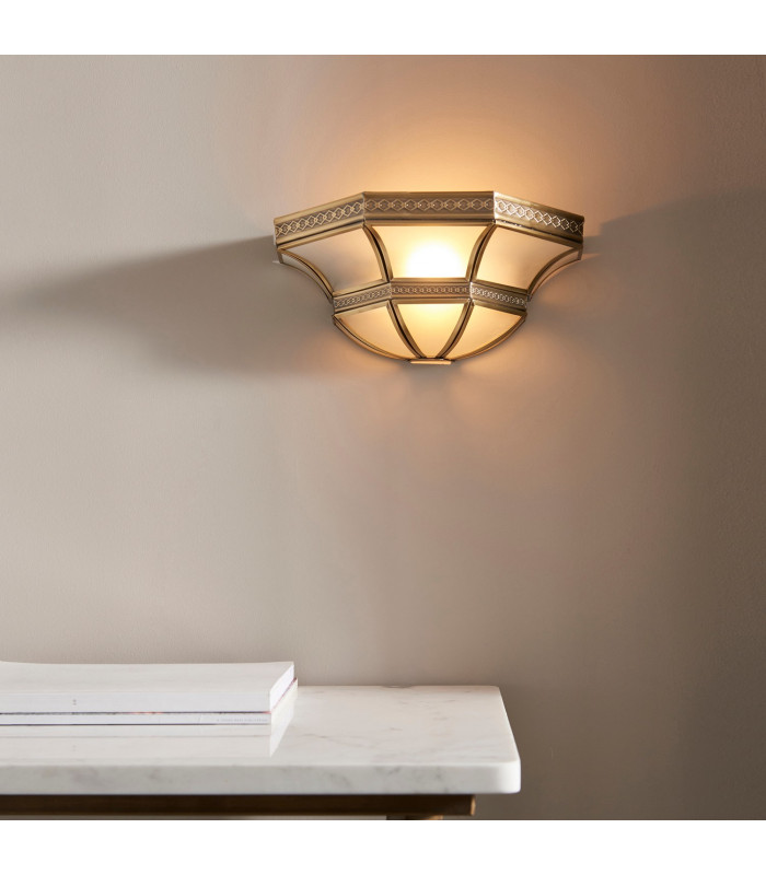 Balfour 1 Light Indoor Wall Uplighter Antique Brass with Frosted Glass E14-3