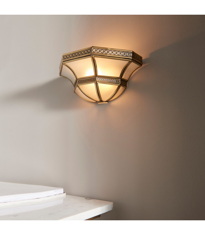 Balfour 1 Light Indoor Wall Uplighter Antique Brass with Frosted Glass E14-4