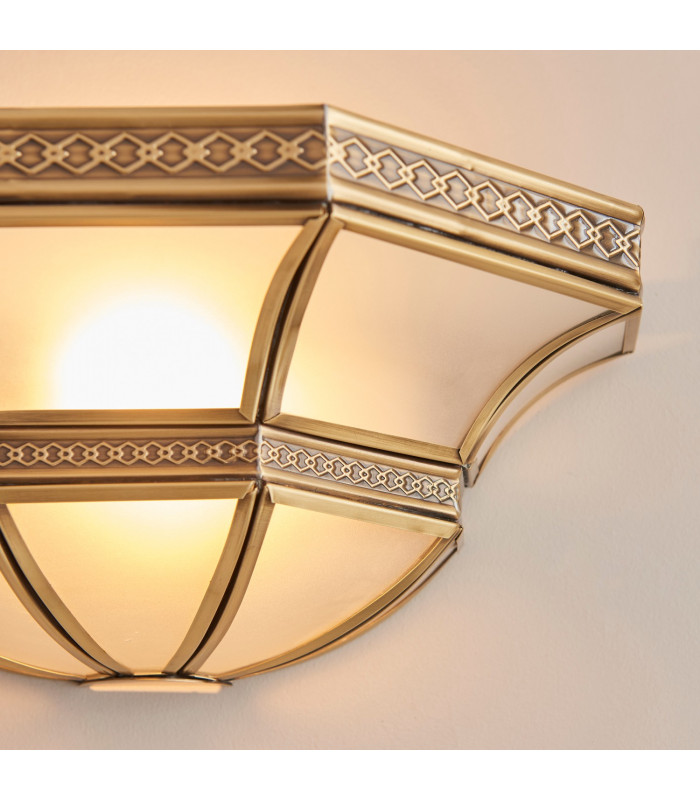 Balfour 1 Light Indoor Wall Uplighter Antique Brass with Frosted Glass E14-5