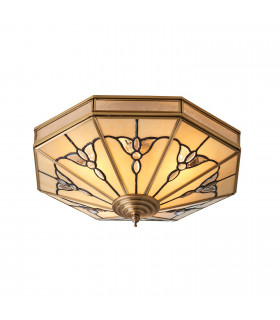Gladstone 4 Light Ceiling Flush Light Antique Brass Tiffany Glass E27-1