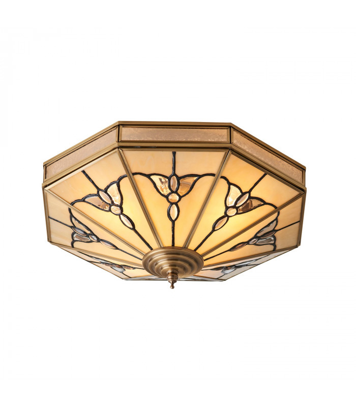 Gladstone 4 Light Ceiling Flush Light Antique Brass Tiffany Glass E27-1