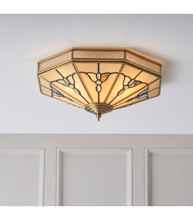 Gladstone 4 Light Ceiling Flush Light Antique Brass Tiffany Glass E27-2