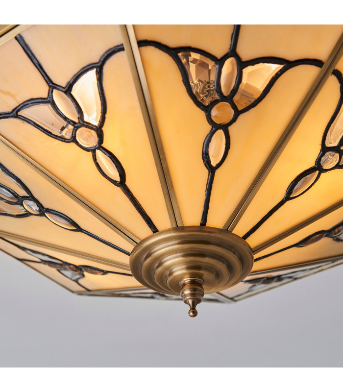 Gladstone 4 Light Ceiling Flush Light Antique Brass Tiffany Glass E27-7