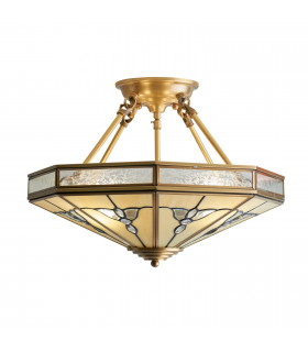 Gladstone 4 Light Semi Flush Ceiling Light Antique Brass Tiffany glass E27-1
