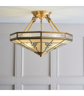 Gladstone 4 Light Semi Flush Ceiling Light Antique Brass Tiffany glass E27-2