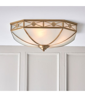 Bannerman 4 Light Ceiling Flush Light Antique Brass Frosted Glass E27-2