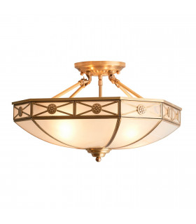 Bannerman 4 Light Semi Flush Ceiling Light Antique Brass Frosted Glass E27-1