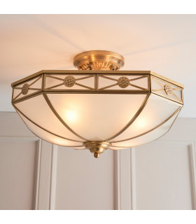 Bannerman 4 Light Semi Flush Ceiling Light Antique Brass Frosted Glass E27-2