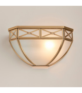 Bannerman 1 Light Indoor Wall Uplighter Antique Brass with Frosted Glass E14-2