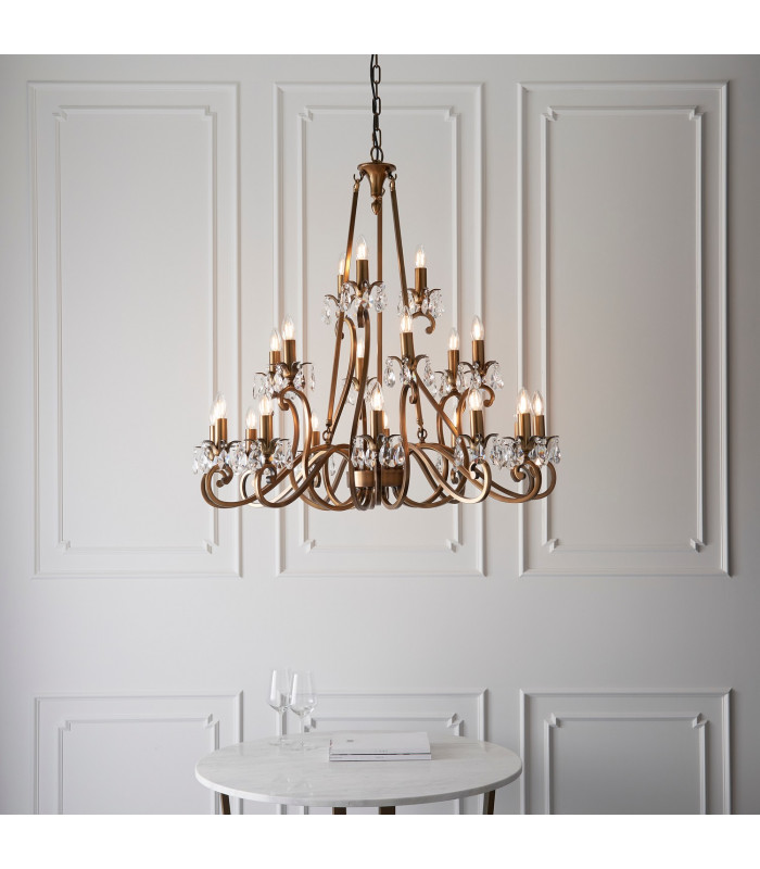 Oksana 21 Light Chandelier Antique Brass Finish E14-3
