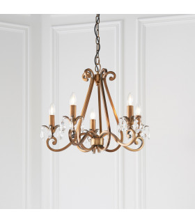 Oksana 5 Light Multi Arm Ceiling Pendant Chandelier Antique Brass E14-2