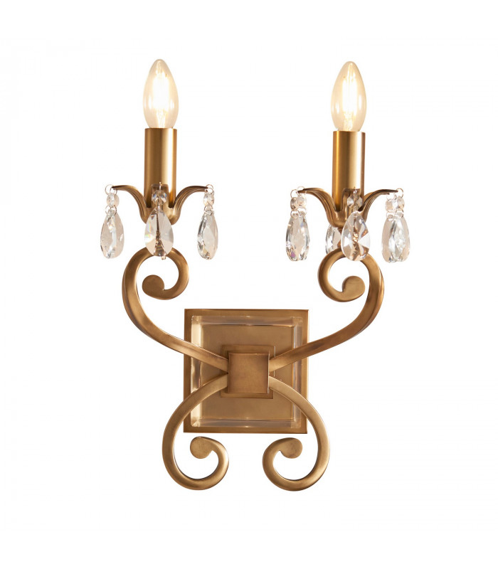 Oksana 2 Light Indoor Twin Candle Wall Light Antique Brass E14-1