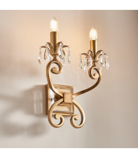 Oksana 2 Light Indoor Twin Candle Wall Light Antique Brass E14-2