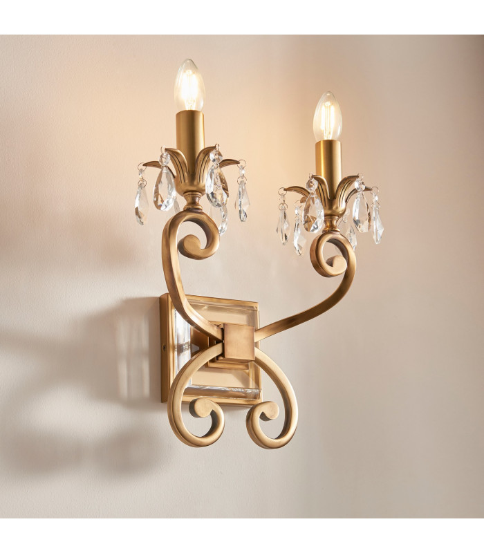 Oksana 2 Light Indoor Twin Candle Wall Light Antique Brass E14-2
