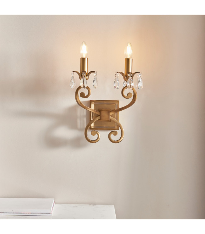 Oksana 2 Light Indoor Twin Candle Wall Light Antique Brass E14-3