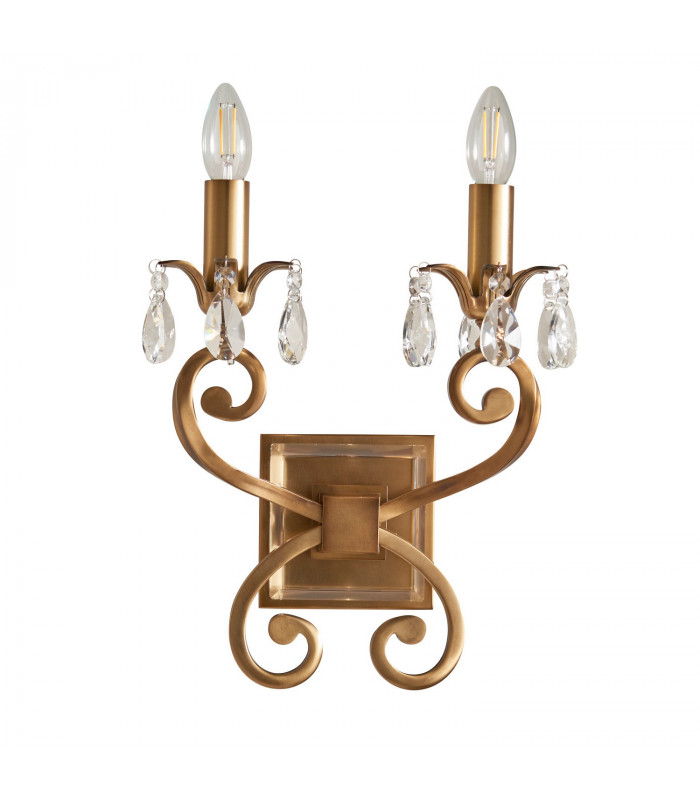 Oksana 2 Light Indoor Twin Candle Wall Light Antique Brass E14-8