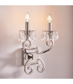Oksana 2 Light Indoor Twin Candle Wall Light Polished Nickel Plate E14-2