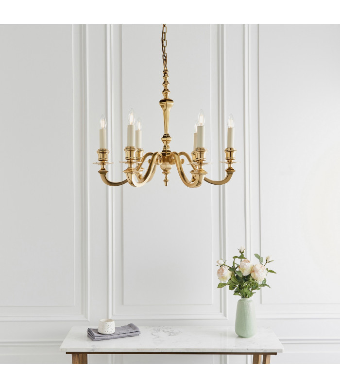 Fenbridge 6 Light Multi Arm Lamp Chandelier Solid Brass Gloss Cream Paint E14-3