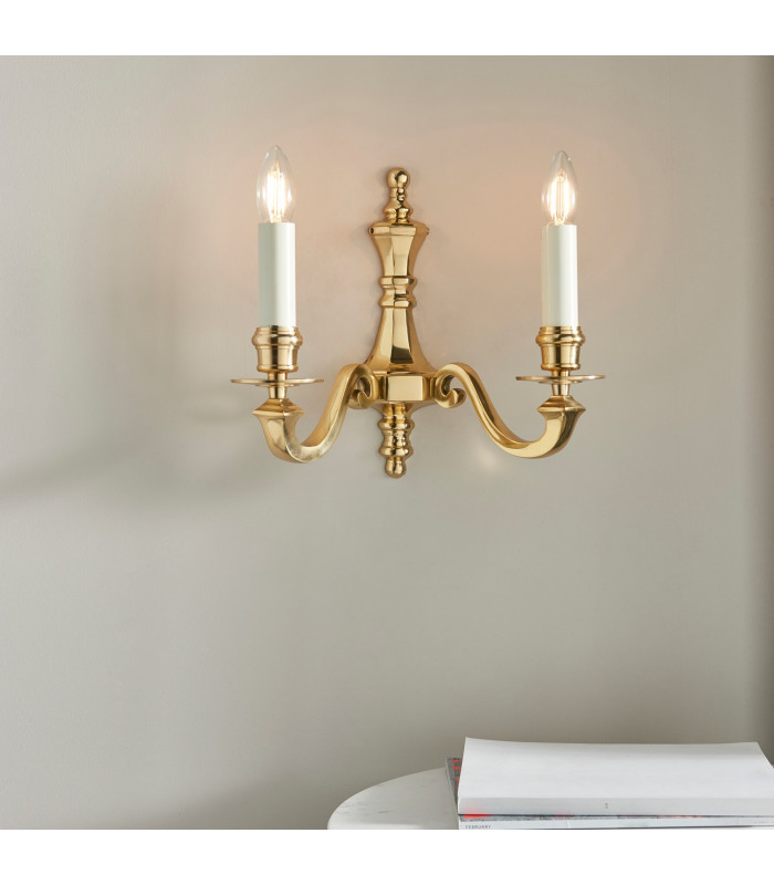 Fenbridge 2 Light Candle Candle Wall Light Solid Brass Gloss Cream Paint E14-2
