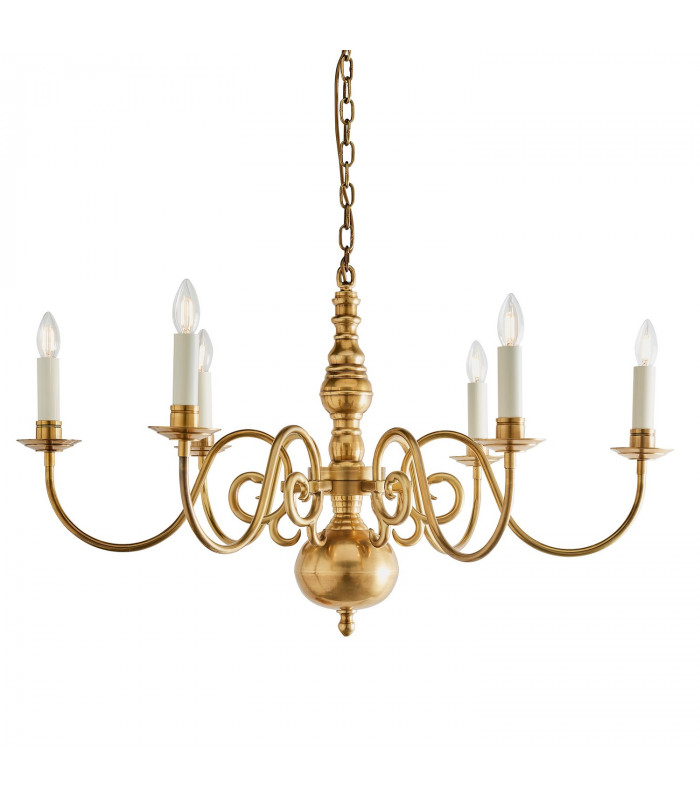 Chamberlain 6 Light Multi Arm Lamp Chandelier Solid Mellow Brass E14-1
