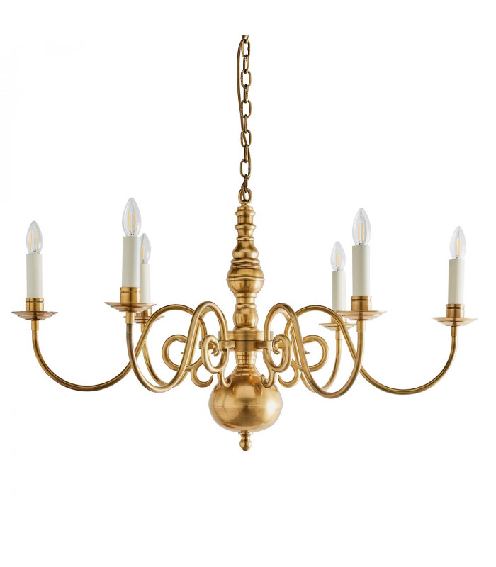 Chamberlain 6 Light Multi Arm Lamp Chandelier Solid Mellow Brass E14-8