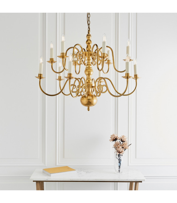 Chamberlain 12 Light Multi Arm Lamp Chandelier Solid Mellow Brass E14-3