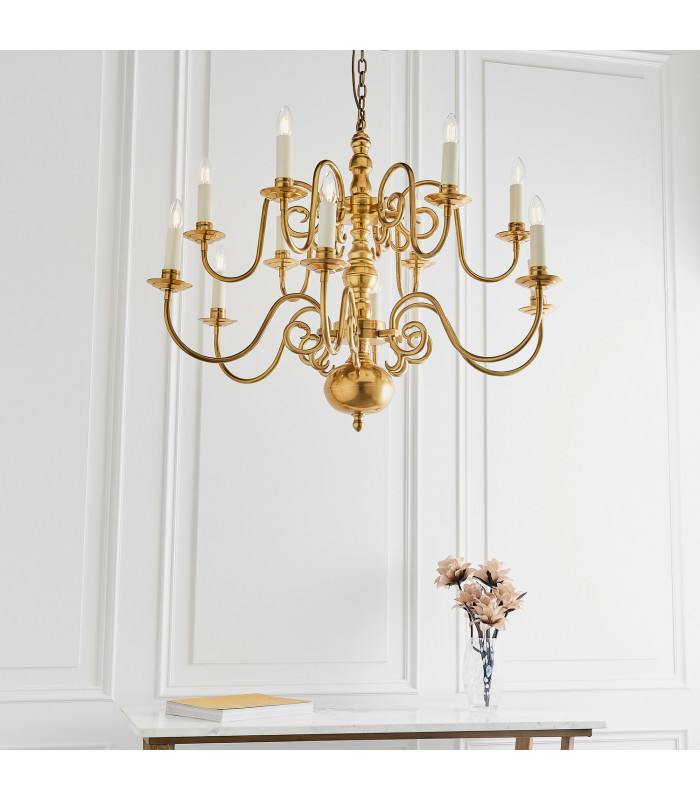 Chamberlain 12 Light Multi Arm Lamp Chandelier Solid Mellow Brass E14-4