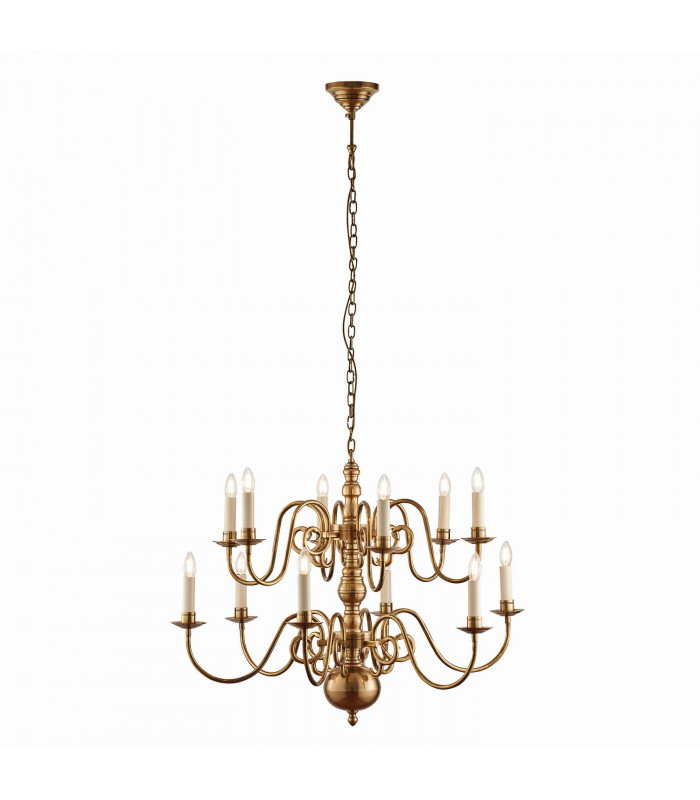 Chamberlain 12 Light Multi Arm Lamp Chandelier Solid Mellow Brass E14-6