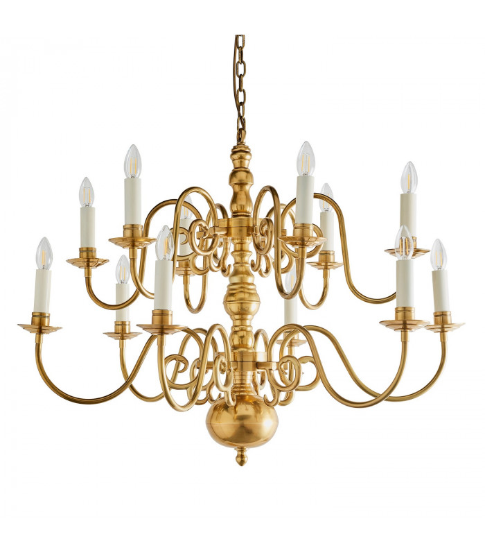 Chamberlain 12 Light Multi Arm Lamp Chandelier Solid Mellow Brass E14-7