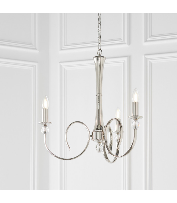 Fabia 3 Light Multi Arm Lamp Pendant Polished Nickel Plate Clear Crystal E14-3