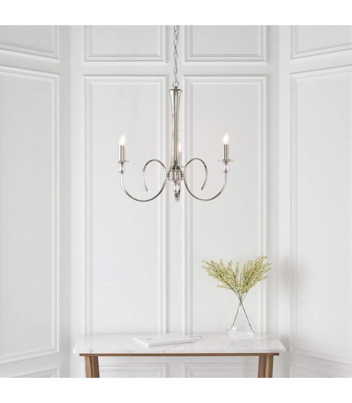 Fabia 3 Light Multi Arm Lamp Pendant Polished Nickel Plate Clear Crystal E14-4