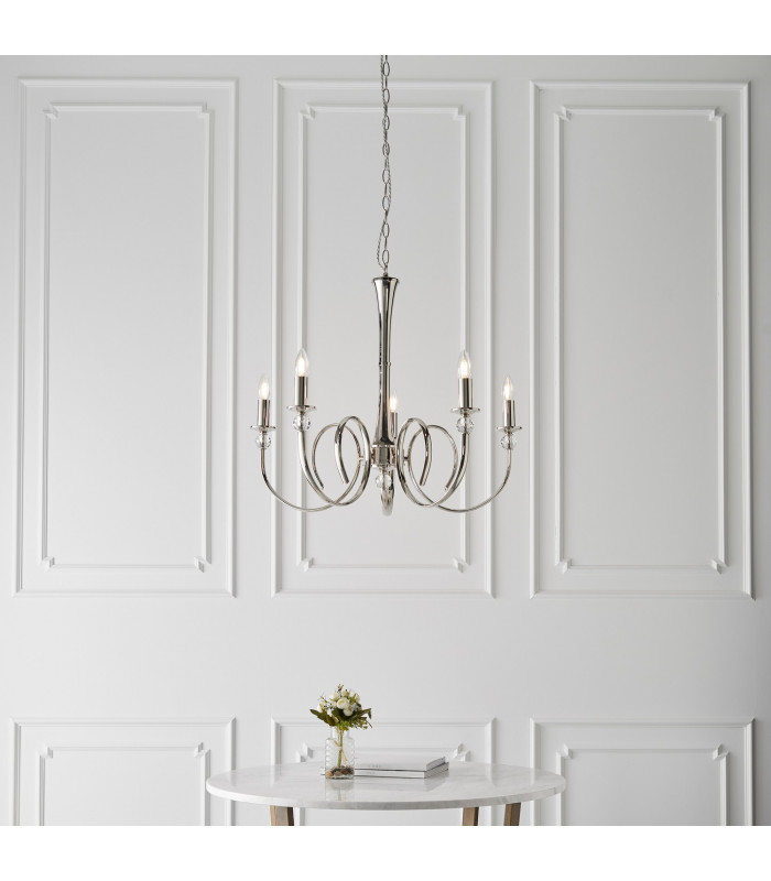 Fabia 5 Light Multi Arm Lamp Pendant Polished Nickel Plate Clear Crystal E14-3